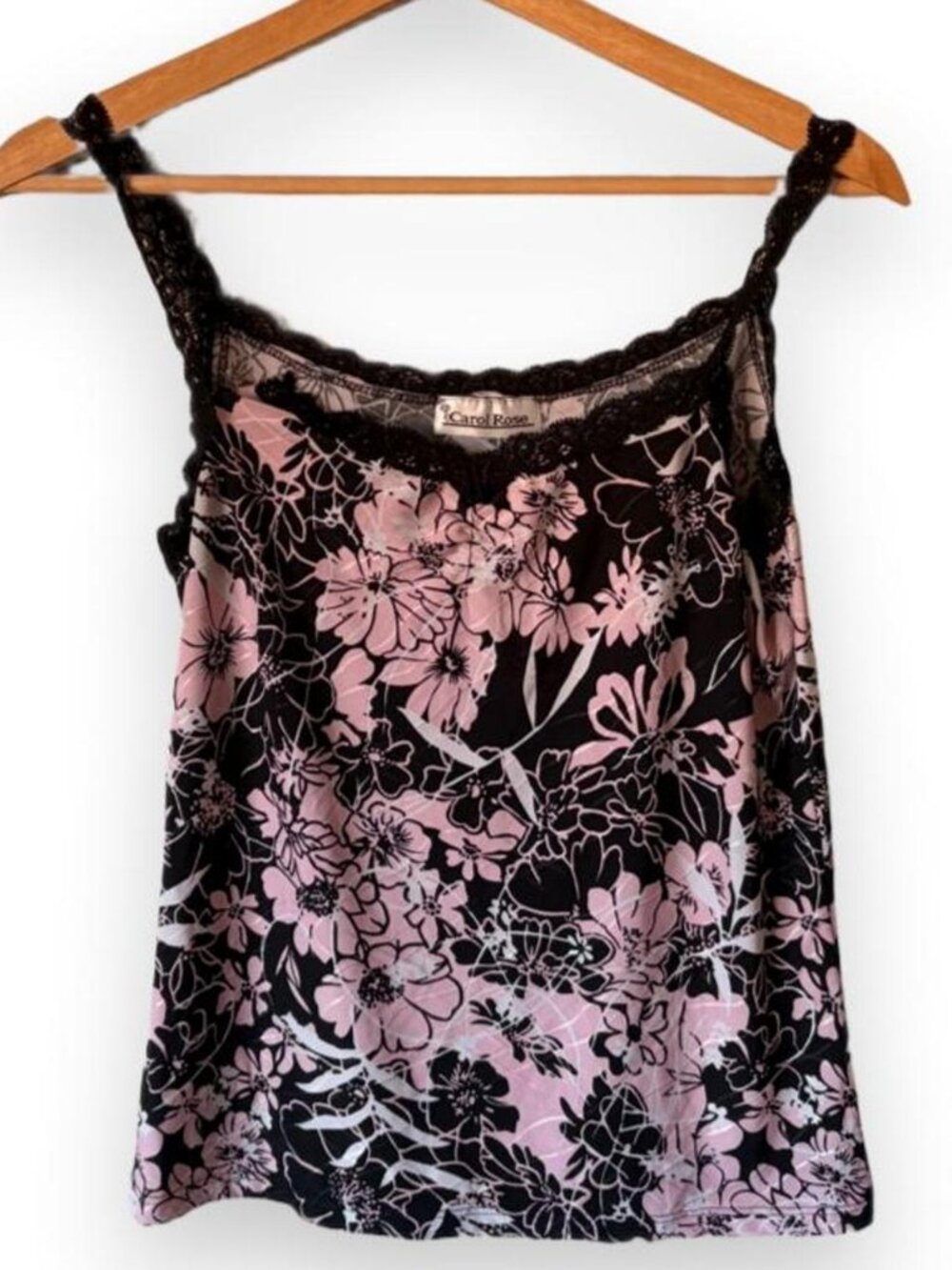 Y2K Black & pink floral cami lace top